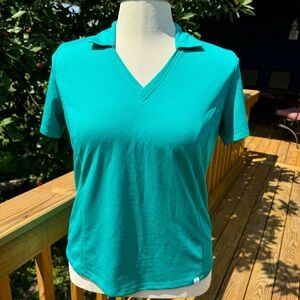 Lady Hagen Golf Shirt V-neck Collared Teal Pickleball Tennis Prep Summer Spring